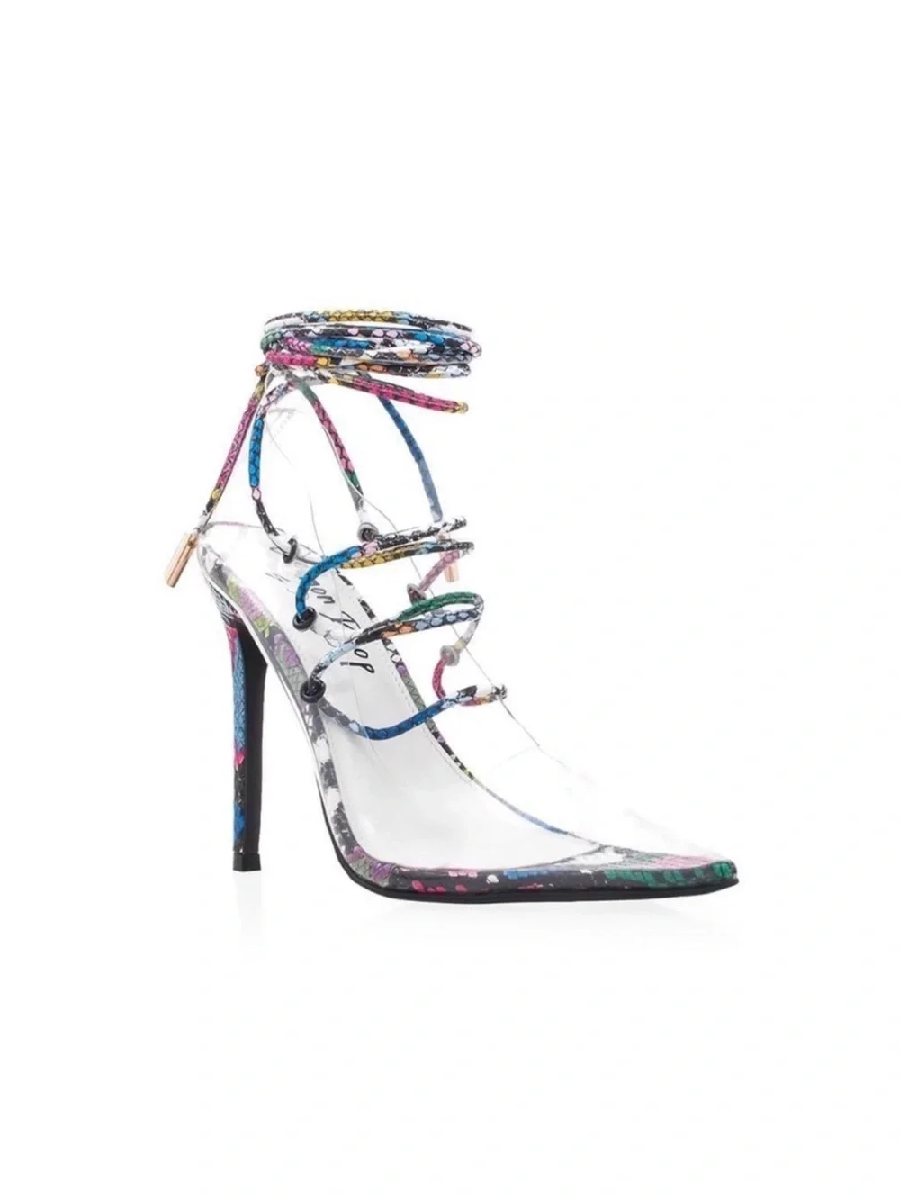 Multicolor Clear Lace-Up Stiletto Pump